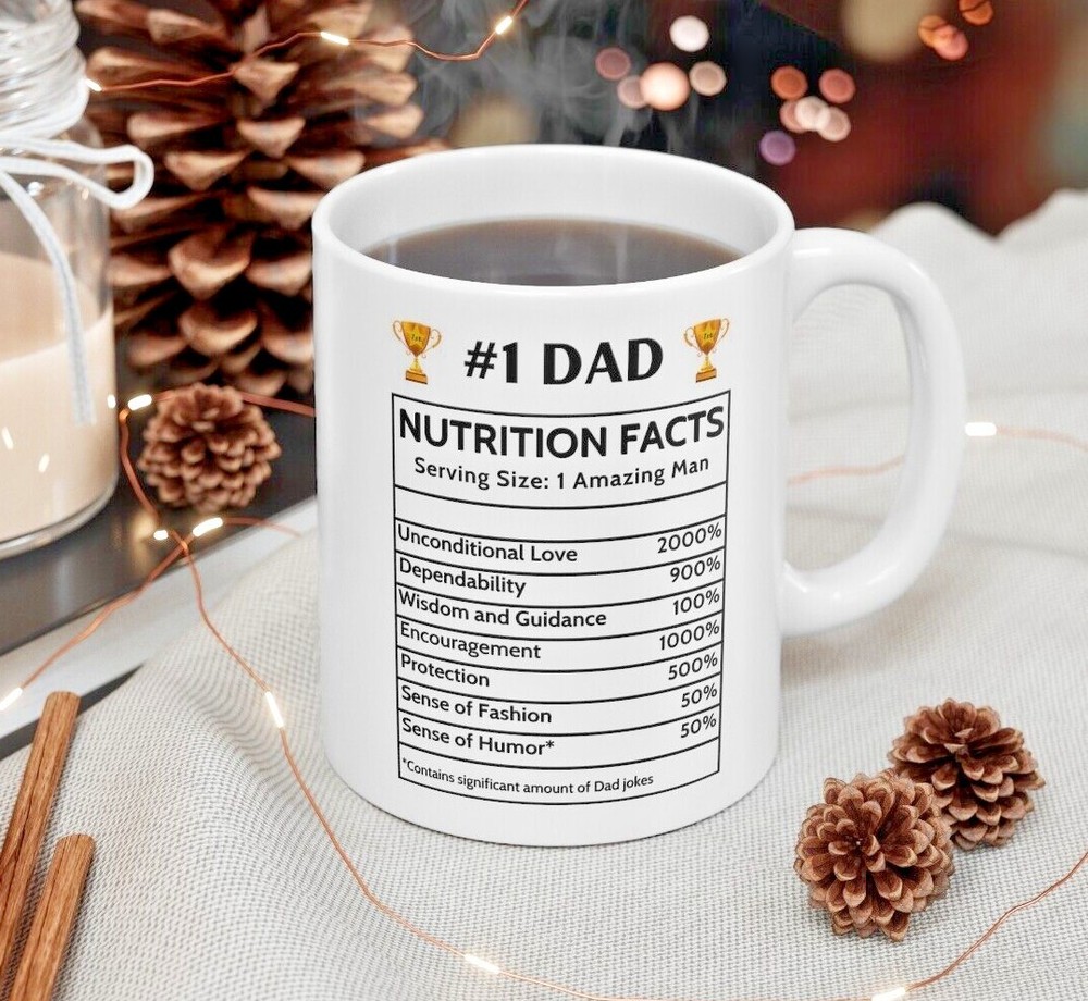 Fathers Day Mug - #1 Dad Nutrition Value Coffee Cup, Gift for Father, 11oz-image