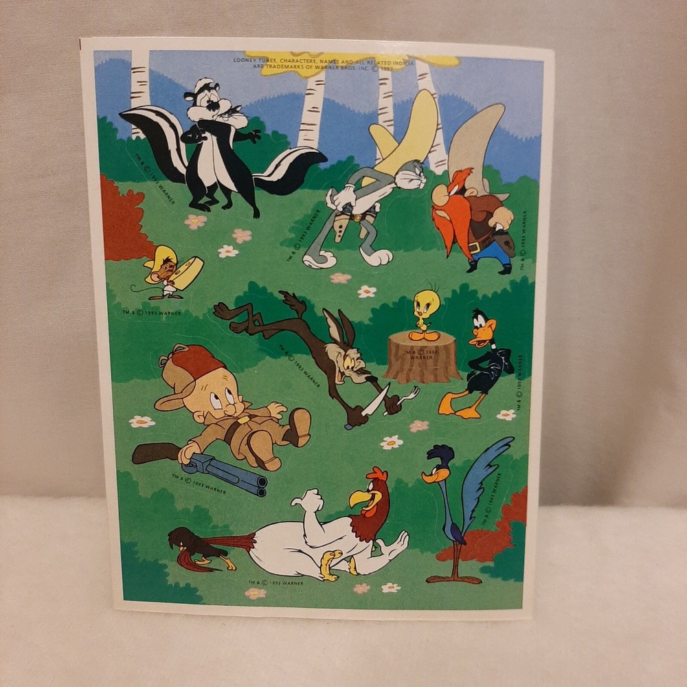 Vintage 1993 Warner Looney Tunes Sticker Sheet with Bugs Bunny & Daffy Duck - 10 Adorable Stickers