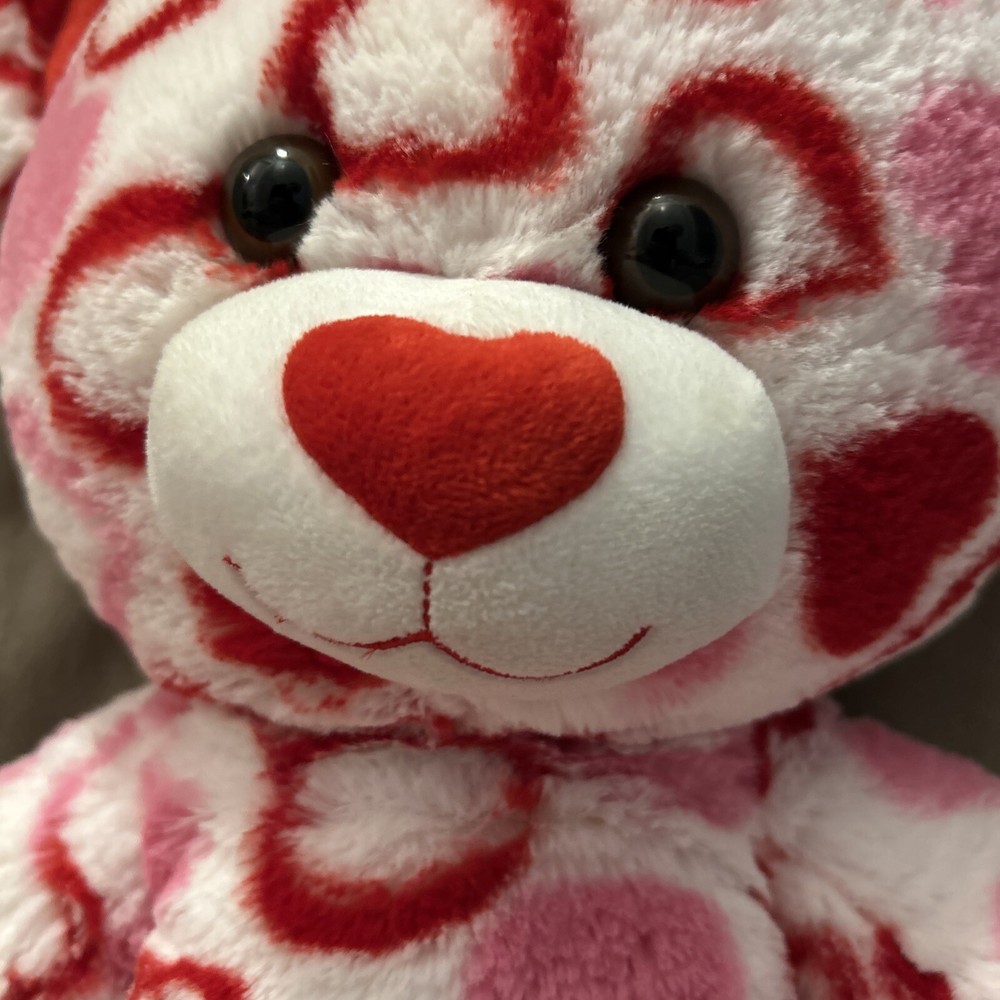 💕Build A Bear Hearts Fur Teddy Bear Valentine Love Plush Stuffed Pink White Red
