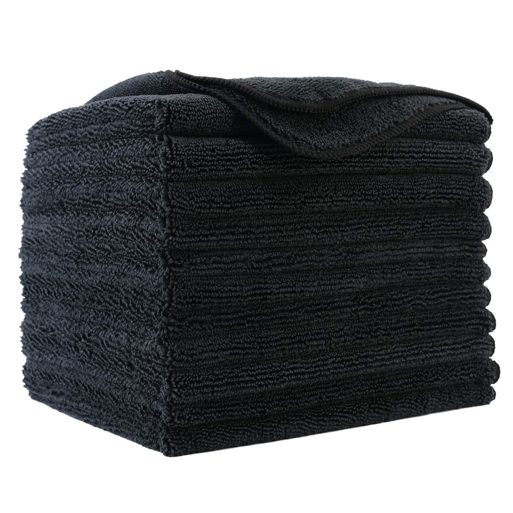 16x16 Premium Microfiber Cleaning Towels, 12-Pack Black