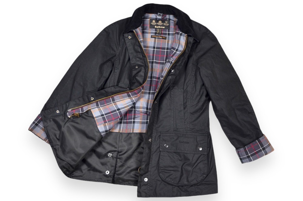 Women's Barbour Beadnell Jacket Wax Black England Size 10