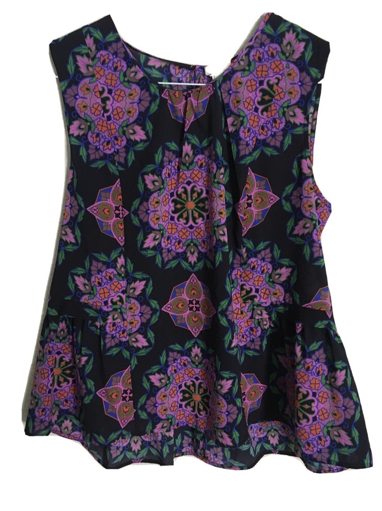 J. Crew Multi Color Floral Print Semi Sheer Blouse Women's size 8 Sleeveless