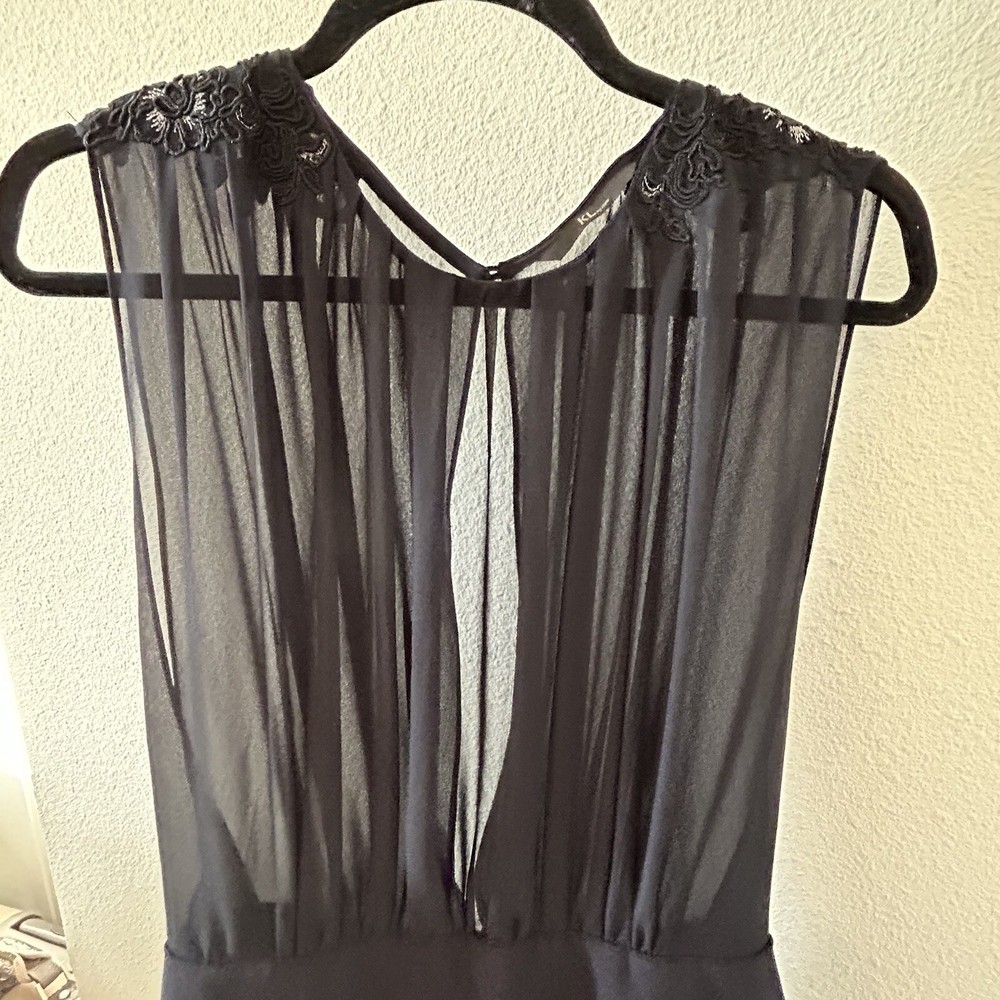 KL by Lynn Mesh Top Open Arm Sleeve Low Key Hole Back Black Dress Women Sz 4