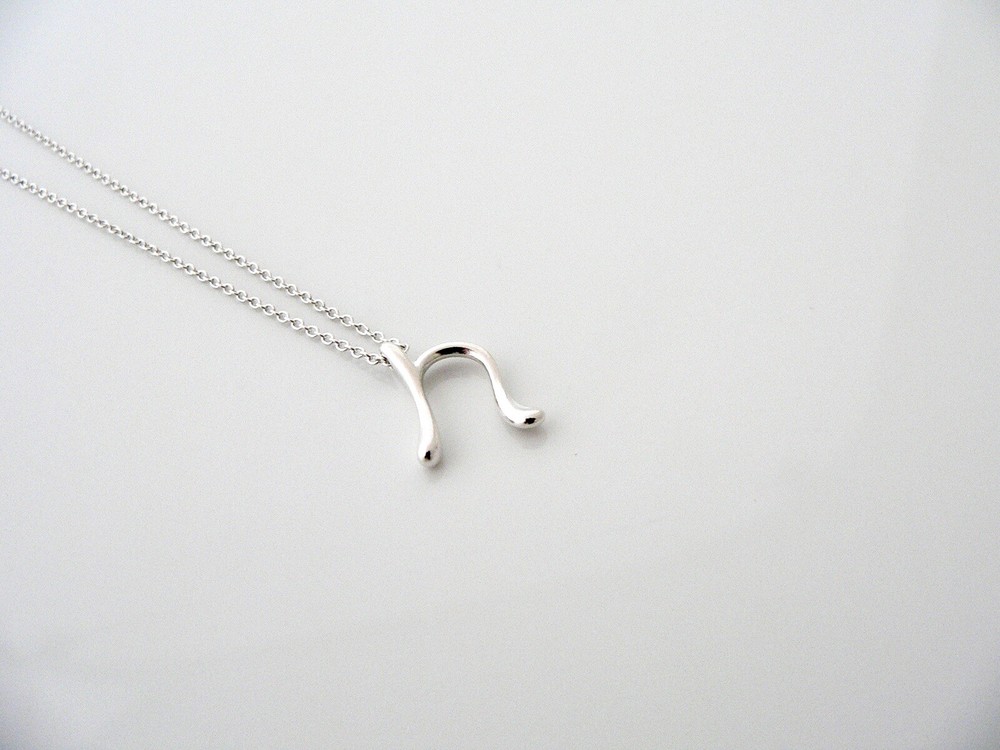 Tiffany Alphabet N Necklace Silver 925 Pendant Chain Charm Gift Peretti T & Co