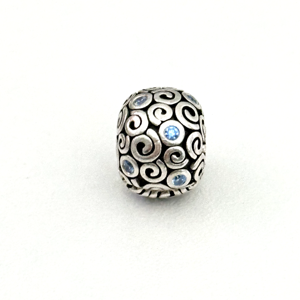 Pandora Retired Sterling Silver Blue CZ Swirl Clip Bead Charm