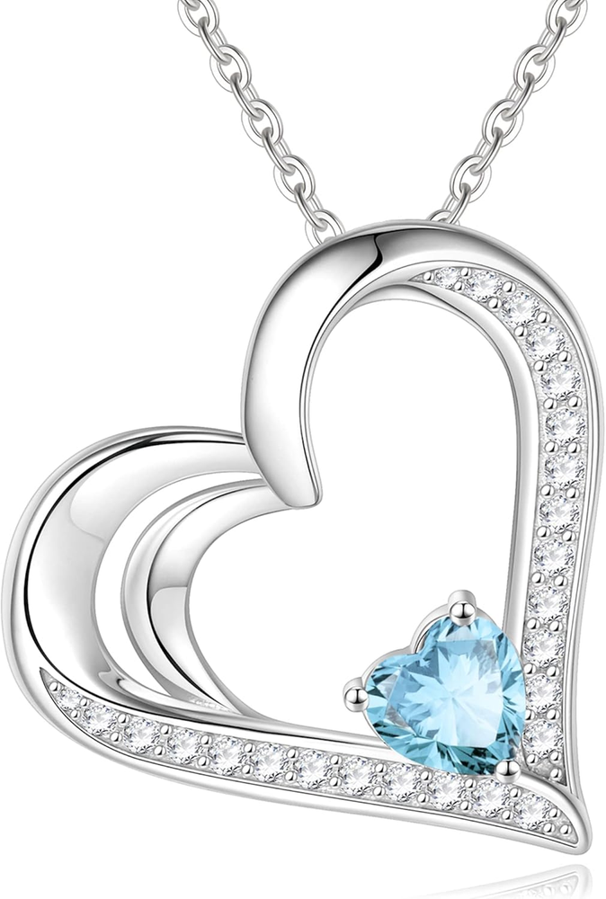 925 Sterling Silver Birthstone Necklace Heart Necklace for Women Gifts for Women