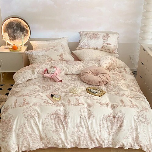 Chinese Style Cotton Bedding Set with Landscape Print