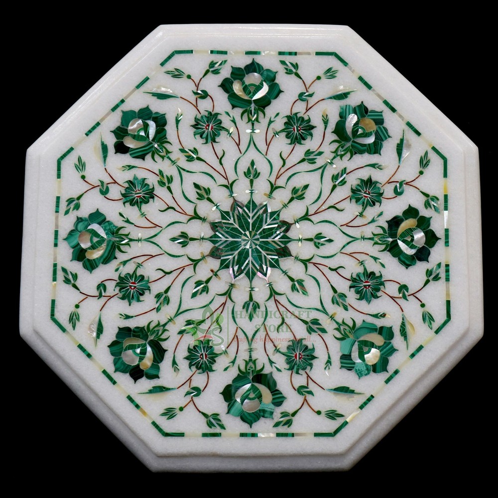 Marble Inlay table Top Inlaid With Semi-Precious Gems Stone Side & Coffee Table