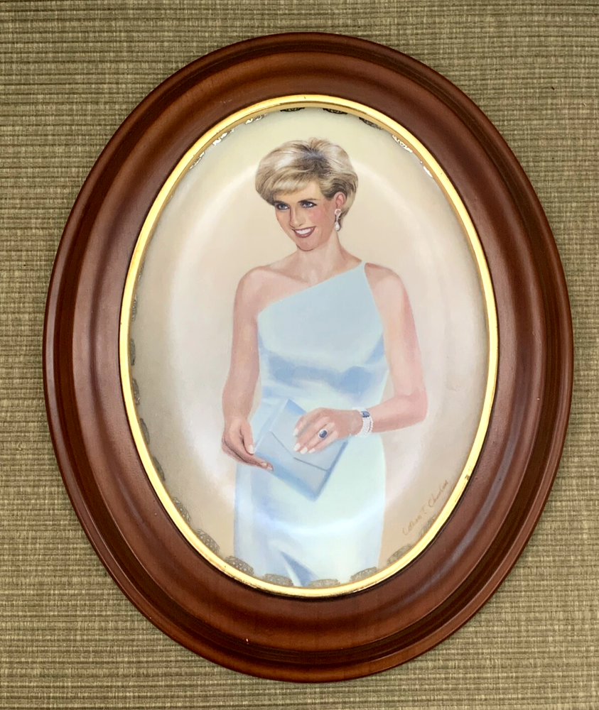 1998 PRINCESS DIANA Lady Di Porcelain Oval Plate Framed Royal Bradford Ex #682A