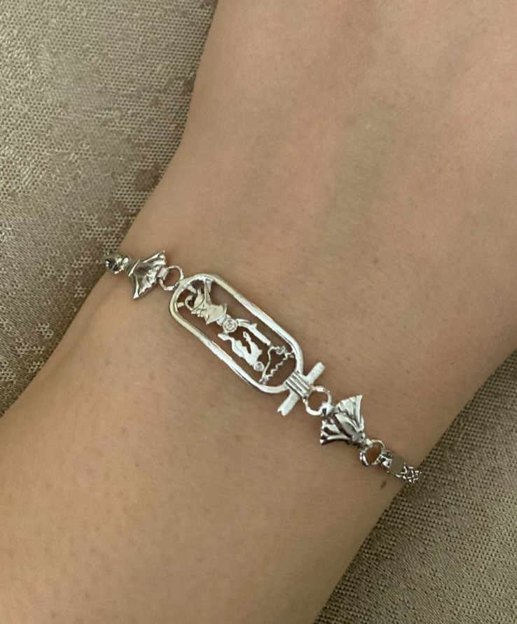Egyptian God Amun Ra with Healing Lotus Flower Bracelet from 925 Sterling Silver