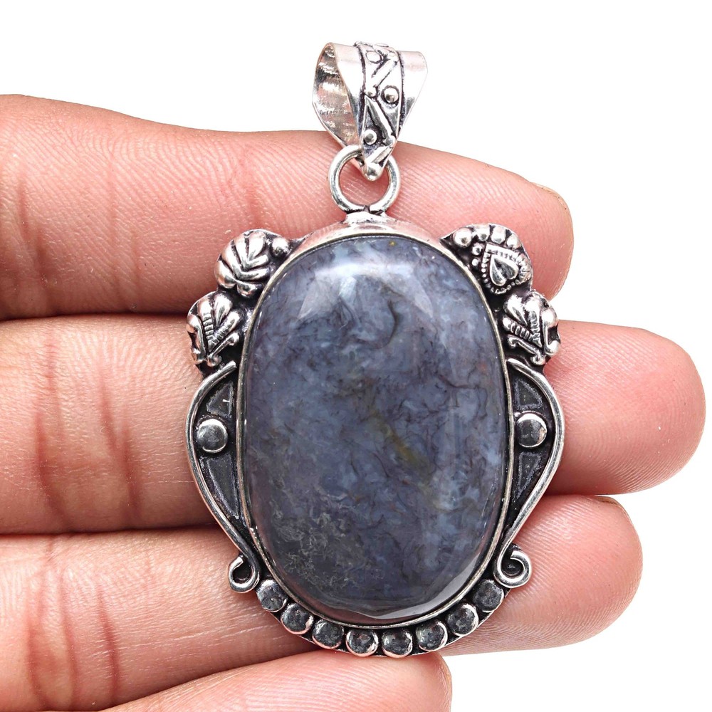 Jasper Gemstone Silver Pendant Valentine's Day Gift Jewelry 2.25 Inch