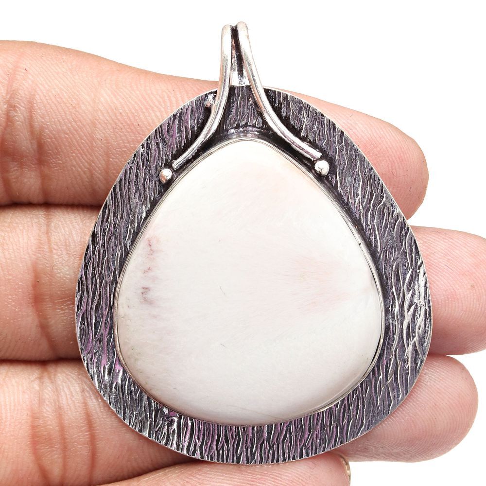 Scolecite Gemstone Silver Pendant Necklace Gift for Women 2 Inch