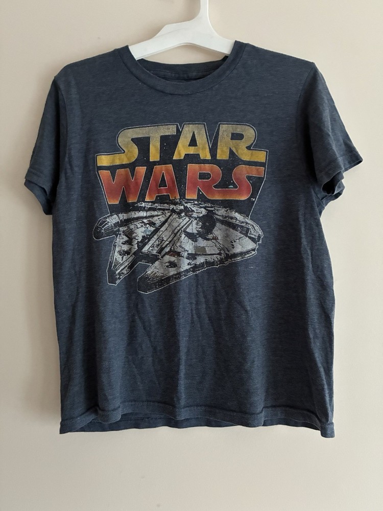 Star Wars Kid Boys Millennium Falcon Marled Cotton Blend Crewneck T-Shirt Navy L