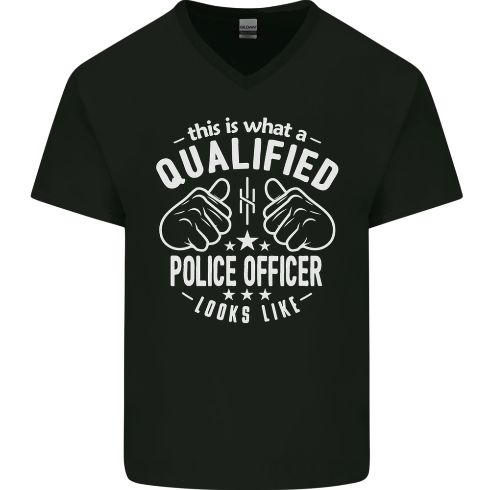 A Qualified Police Officer Looks Like Mens V-Neck Cotton T-Shirt
