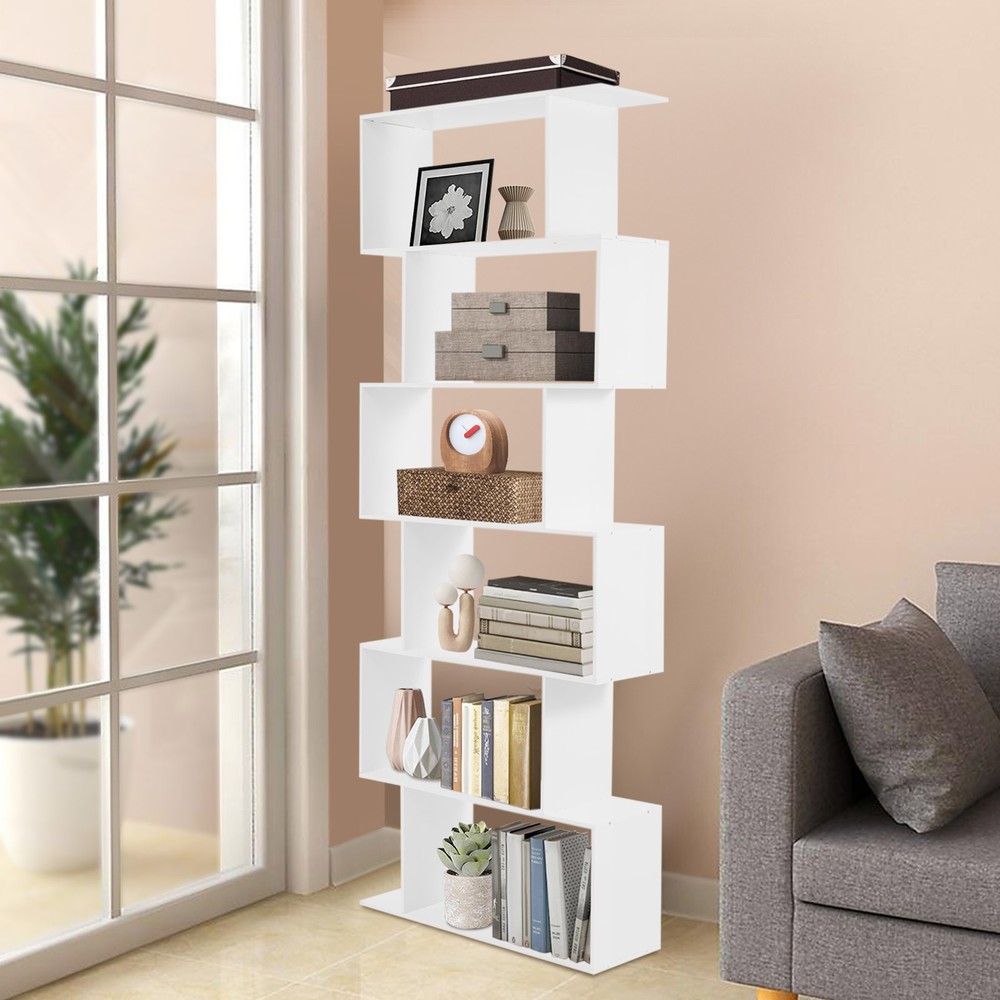 S-Shaped Bookshelf 6 Tiers Book Storage Shelf 74.8