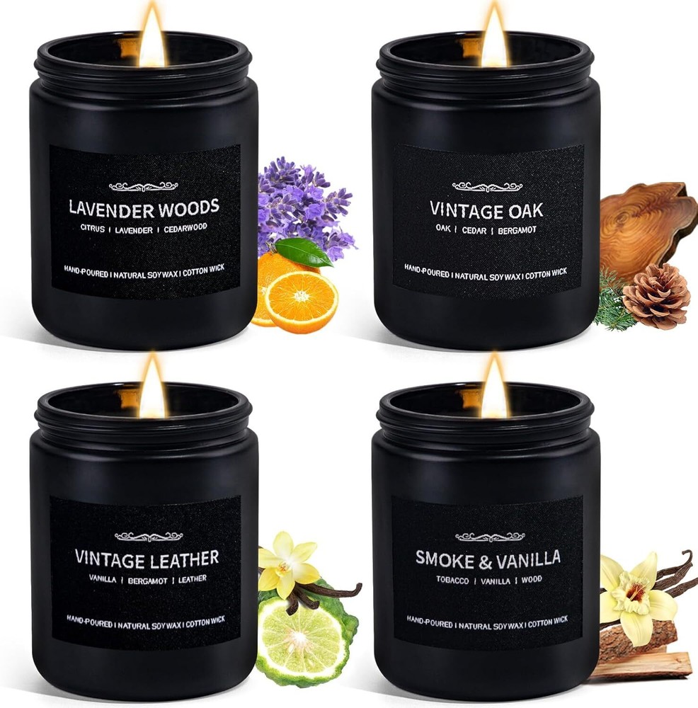 Scented Candles for Men, Set Soy Home Him,4 Black
