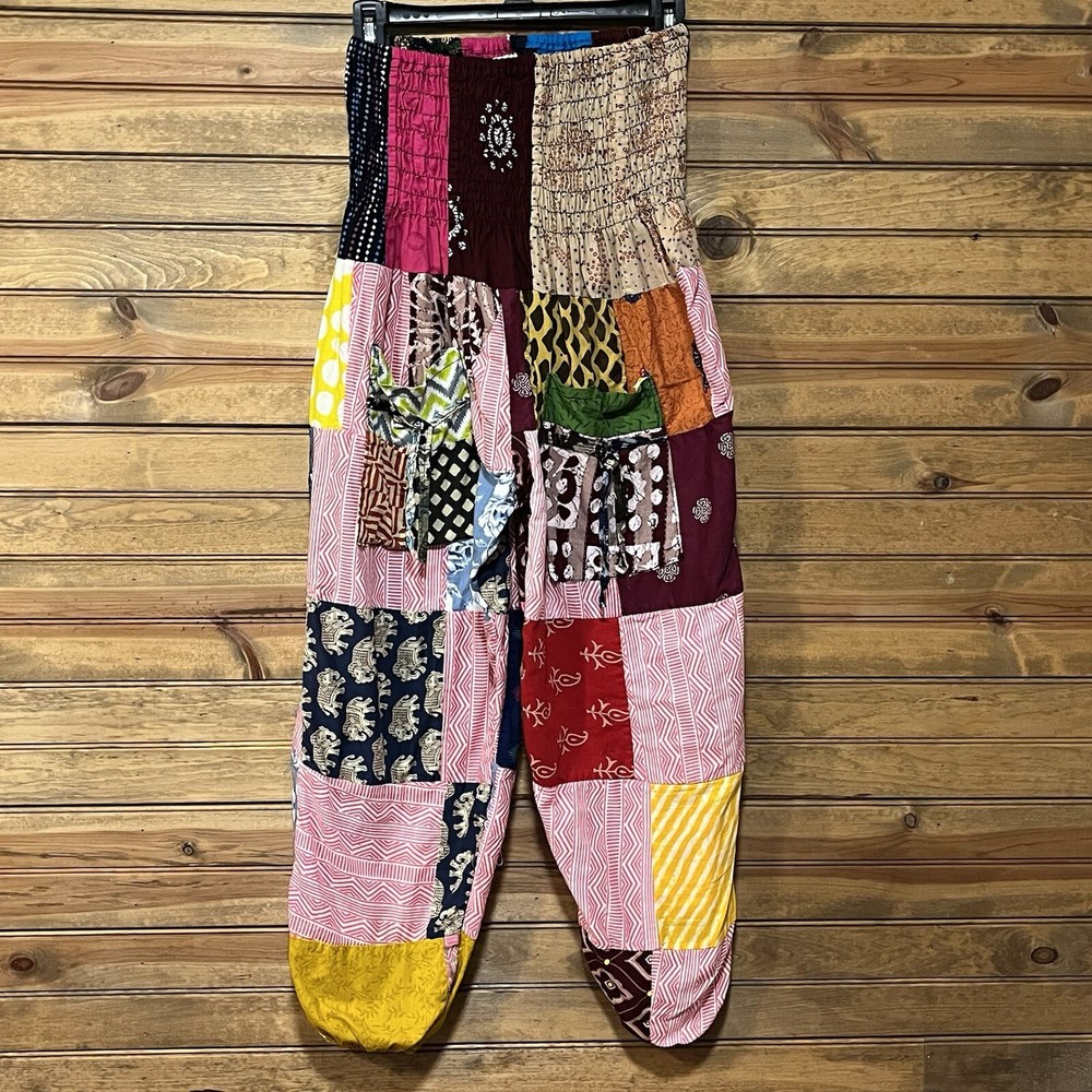 Ashley Taylor Women’s Harem Pants Patchwork Boho Peasant Hippy Cotton One Size