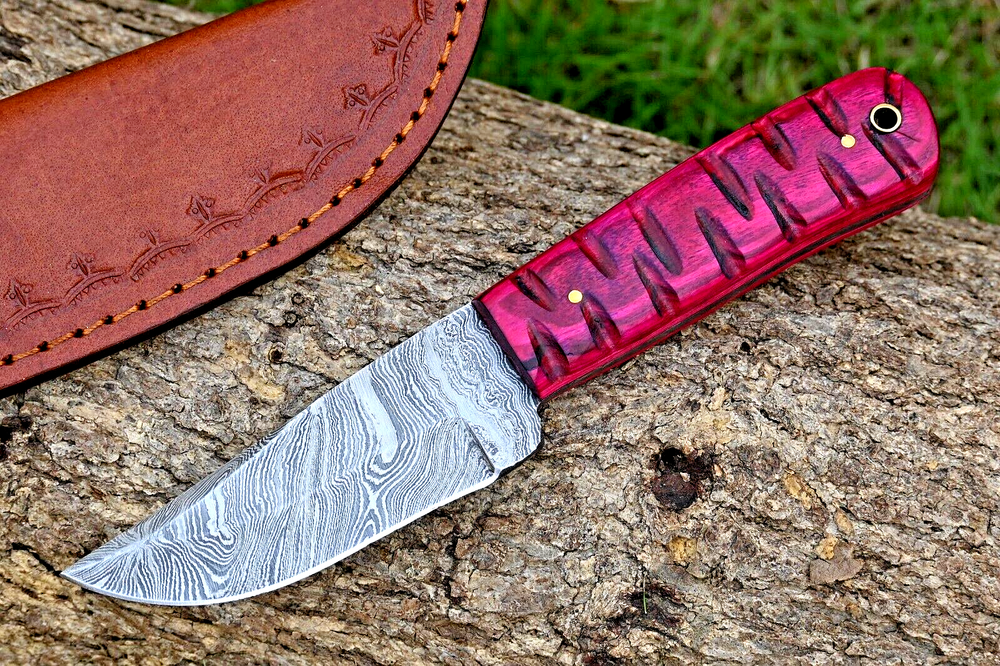Custom Hand Made Forged Damascus Steel Hunting Knife W Leather Cover 2471