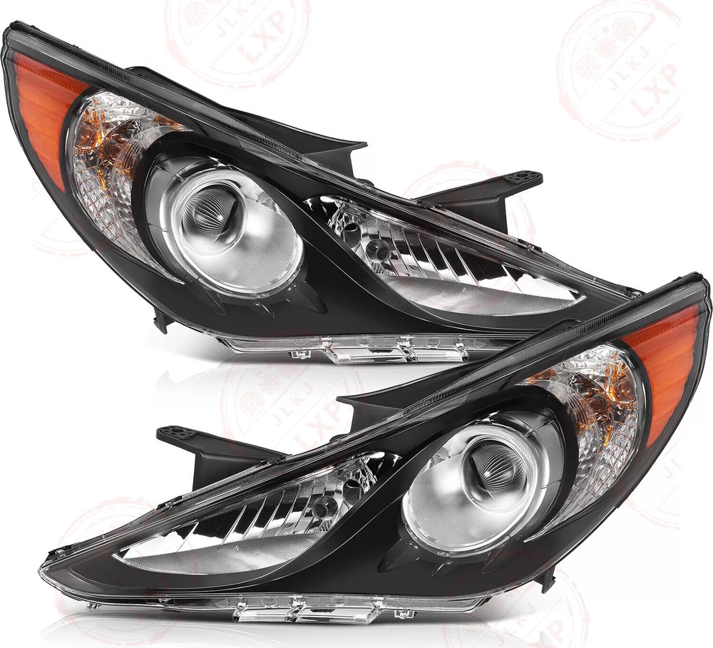 Fits Hyundai Sonata 2011-2014 Black Housing Headlights Assembly Pair Headlamps