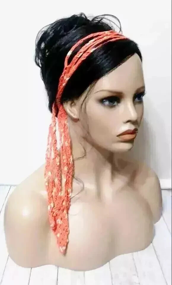 handmade crochet womans gypsy boho headband hair scarf tie papaya USA new