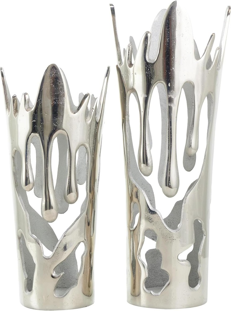 Deco 79 Modern Silver Aluminum Drip Vase 16H 20D Metal Decor  