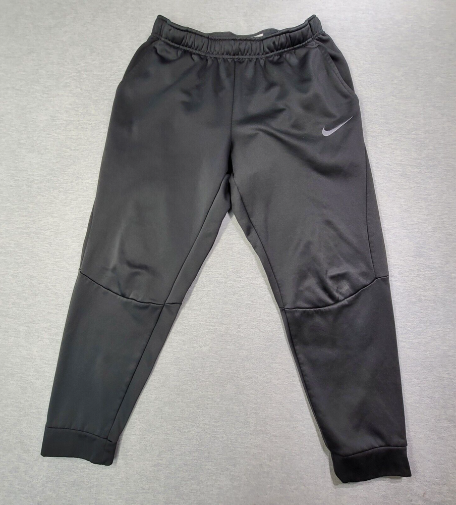Nike Jogger Mens Large Black Dri Fit Drawstring Tapered Workout Gym Swoosh Logo