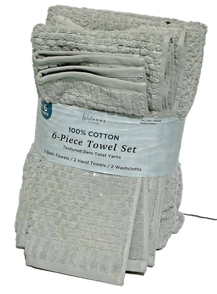 Welhome  100% Cotton 6 Piece Towel Set Gray