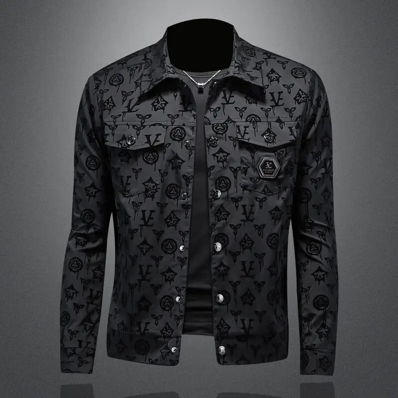 Trendy Dark Floral Streetwear Jacket for Men – Long Sleeve Casual Coat