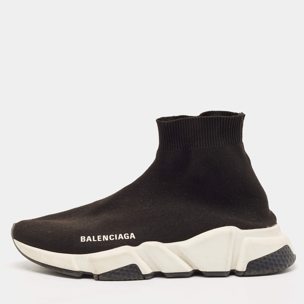 Balenciaga Black Knit Fabric Speed Trainer High Top Sneakers Size 38