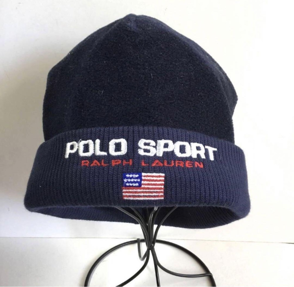 90S Polo Sport Fleece Knit Beanie Navy Made In Usa Limited Edition Iconic Design