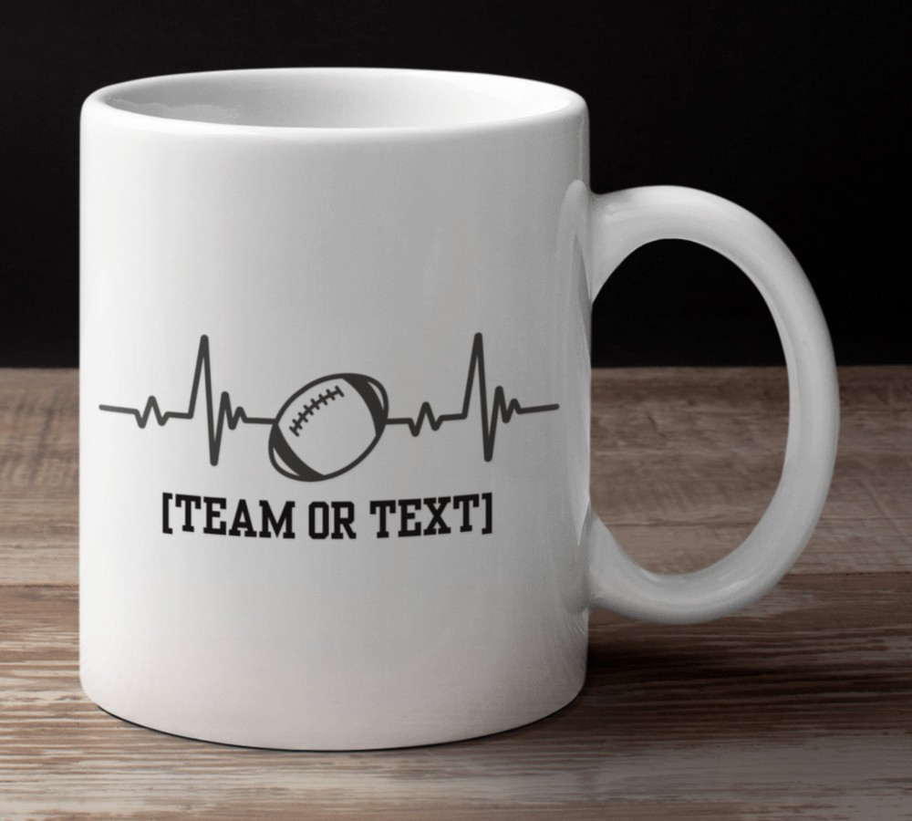 Football Heartbeat Personalized Fathers Day Mug Great Gift For Dad Step Dad