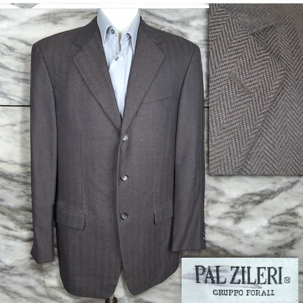 Pal Zileri Mens 42L Brown Herringbone Soft Tweed Sport Coat Made in Italy