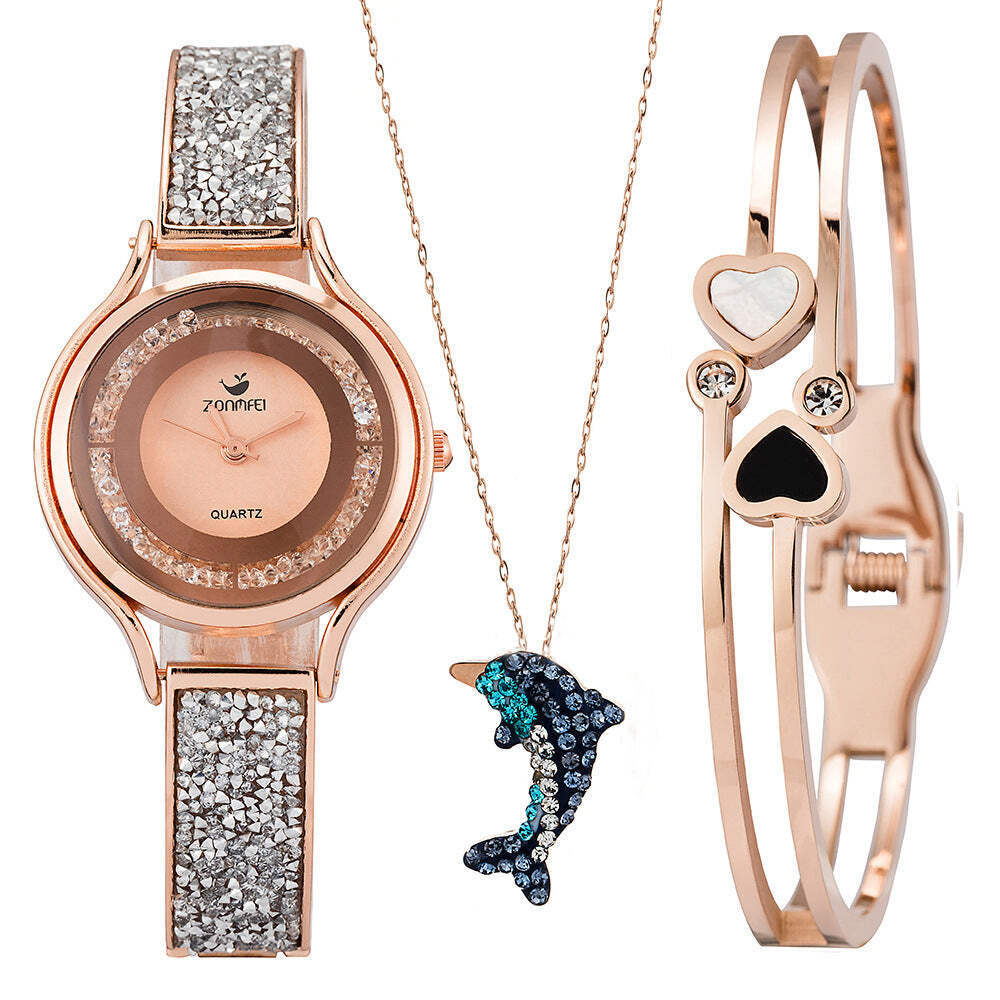 Stylish Waterproof Electroplated Quartz Women's Watch with World Time Function
