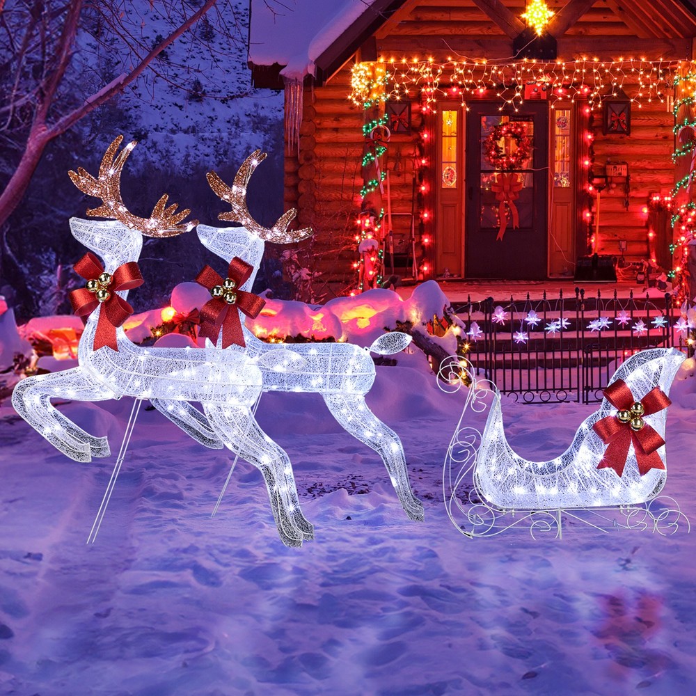 Lighted Christmas Decorations Reindeer & Sleigh Deer Set for Indoor Home Outdoor