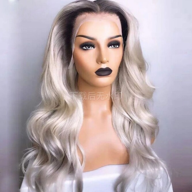 13X4 Human Hair Wig Dark Roots Pre Plucked Lace Front Wigs Body Wave