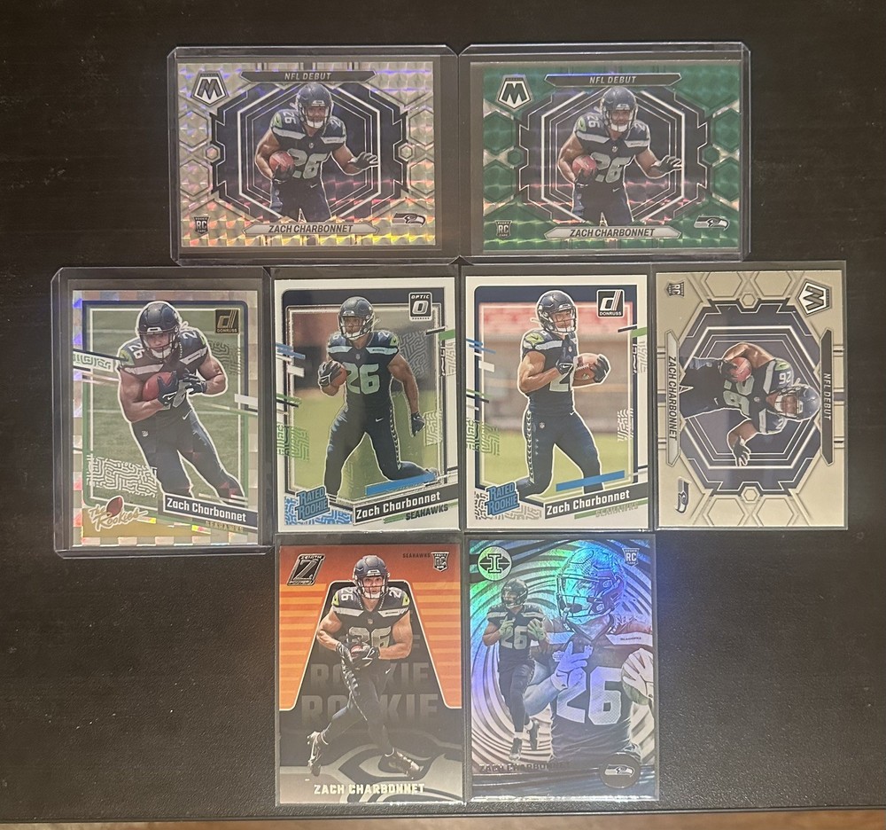 2023 Panini NFL Football Zach Charbonnet Rookie (8) Card Lot - Seattle Seahawks