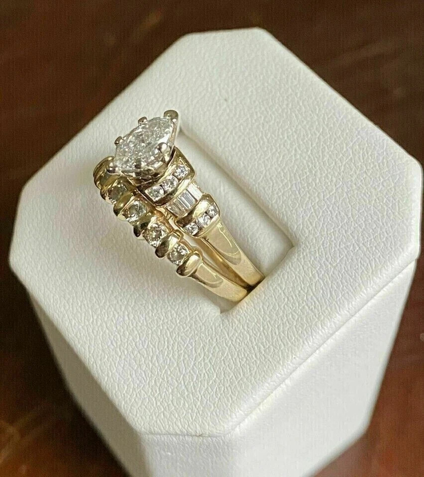 3Ct Marquise Cut Simulated Diamond 14k White Gold Plated Wedding Bridal Set Ring