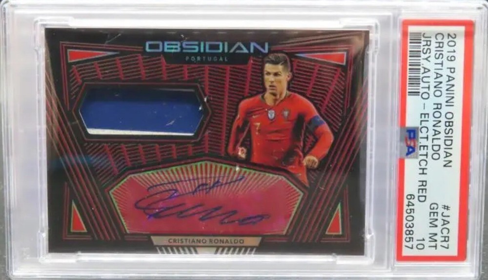 2019-20 Obsidian Cristiano Ronaldo Red Match Worn Jersey Auto #7/22 PSA 10 POP2