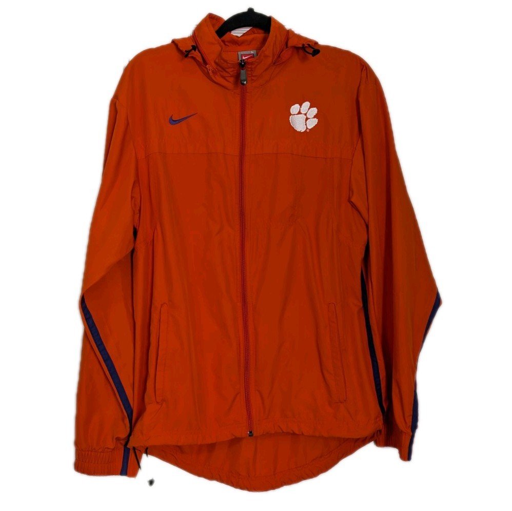 Nike Team Clemson Tigers Hooded Windbreaker Jacket Men’s L Orange Paw Full Zip