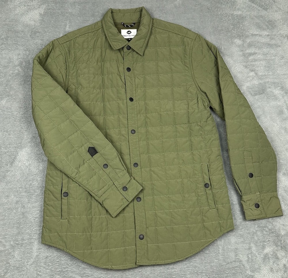 Fayettechill Shirt Jacket Mens XL Green Quilted Full Snap Shacket Pockets Hiking