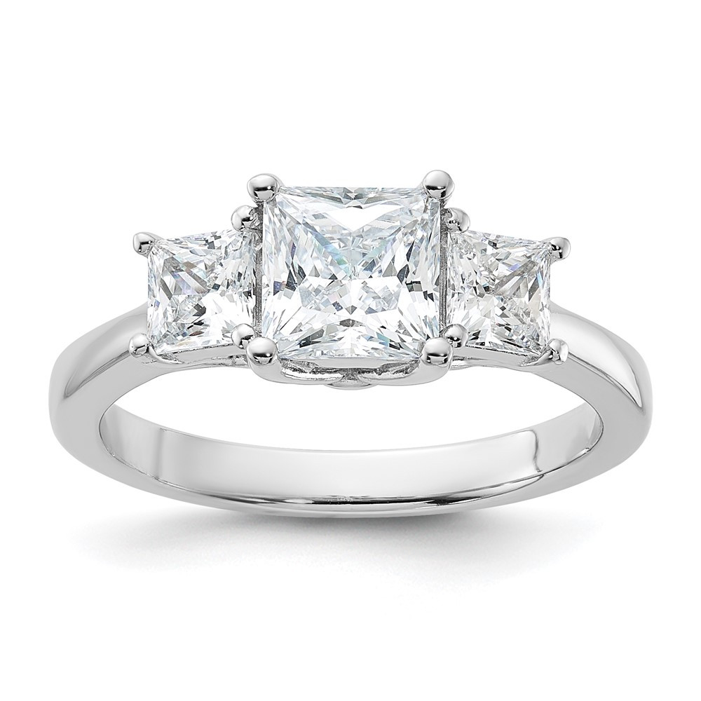 Sterling Silver Rhodium-plated & Cubic Zirconia 3 Stone Ring Size 7