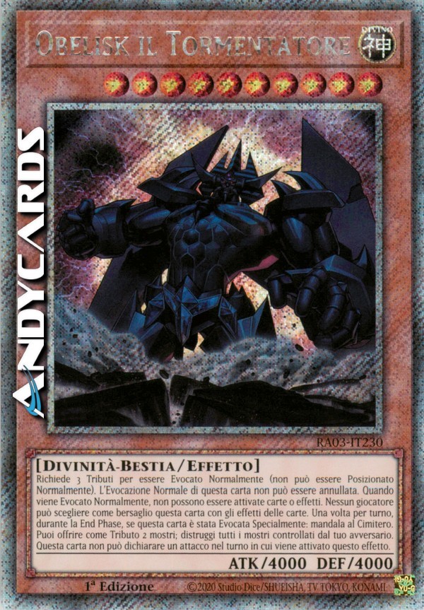 1st Edition Obelisk the Tormentor Secret Platinum RA03 IT230 Rare Card