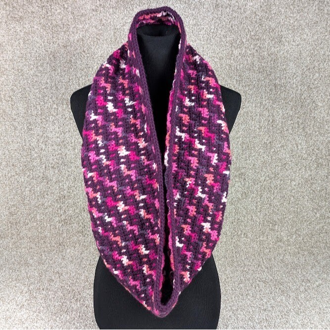 Handmade Crochet Infinity Scarf Cowl Neck Warmer in Berry Violet for Winter