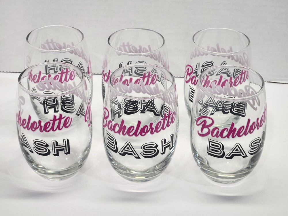 6 Stemless 15oz Mikonos Wine Glasses for Bachelorette Parties