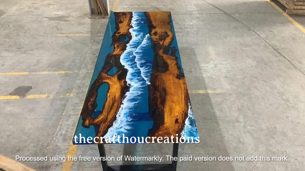 Ocean River Epoxy Table Slab - Handmade Kitchen Countertop & Decor