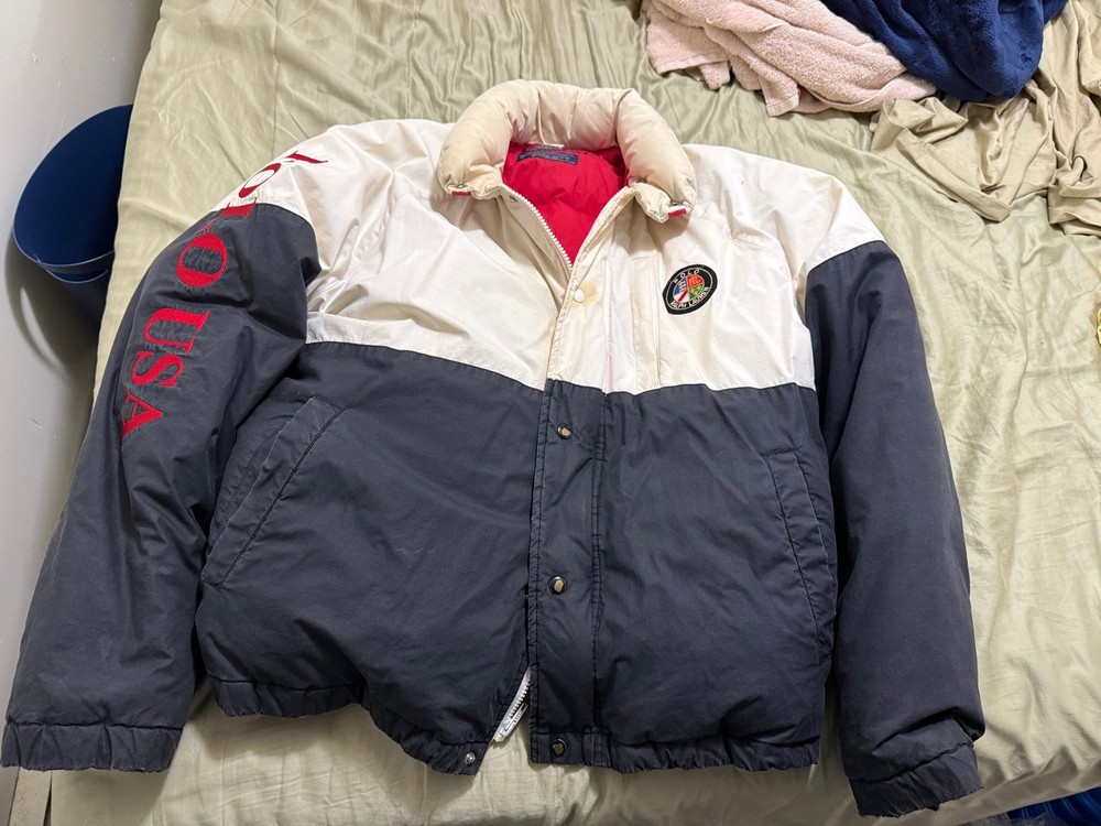 Vintage 90s Polo Ralph Lauren Color Block Cookie Goose Puffer Ski Jacket Large