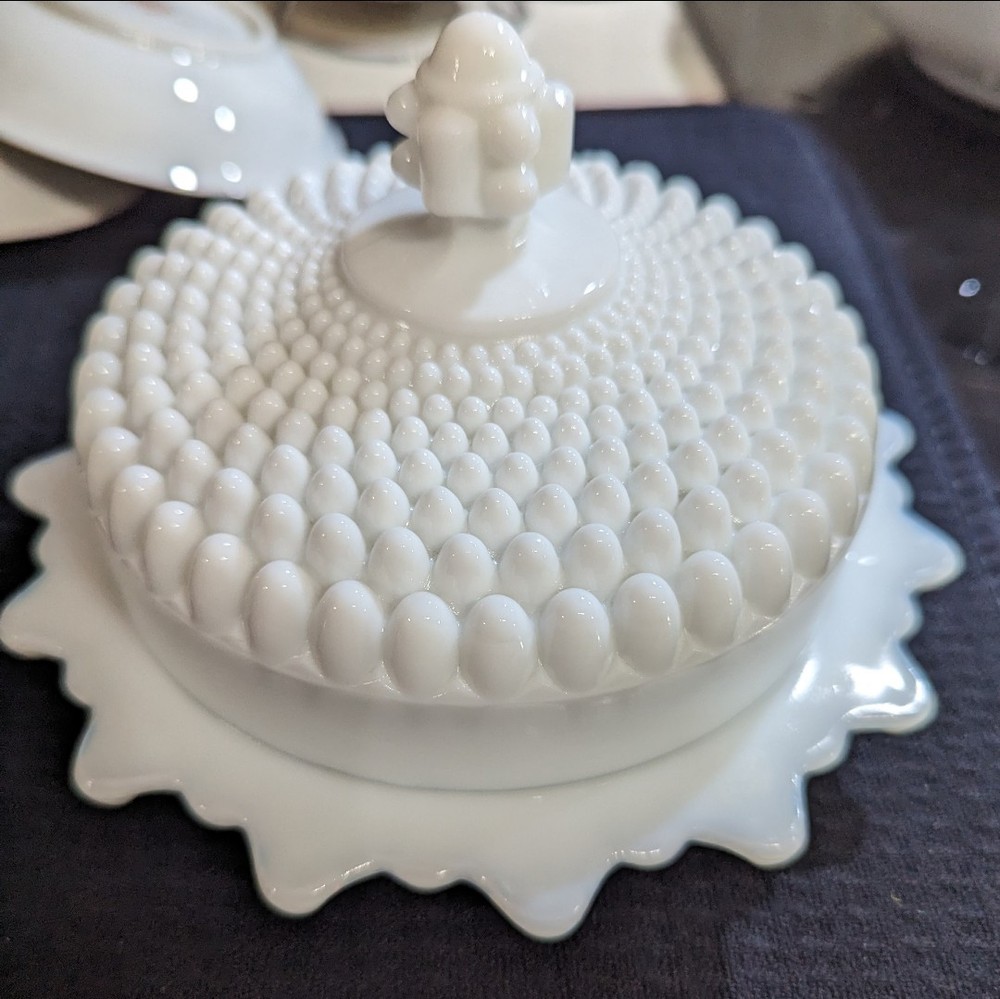 Vintage Westmoreland White Hobnail Milk Glass Cheese Dish with Lid