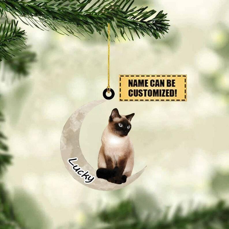 Cat Sits On The Moon Hanging Ornament  Cat Ornament  Pet Gift  Meowy Christmas