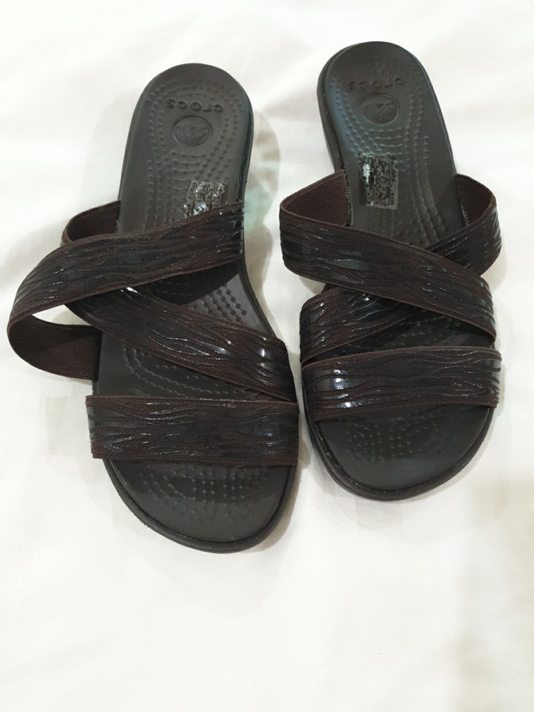 Crocs Sandals Womens 7W  Molalla Wedge Heel Brown Strappy Comfortable Summer
