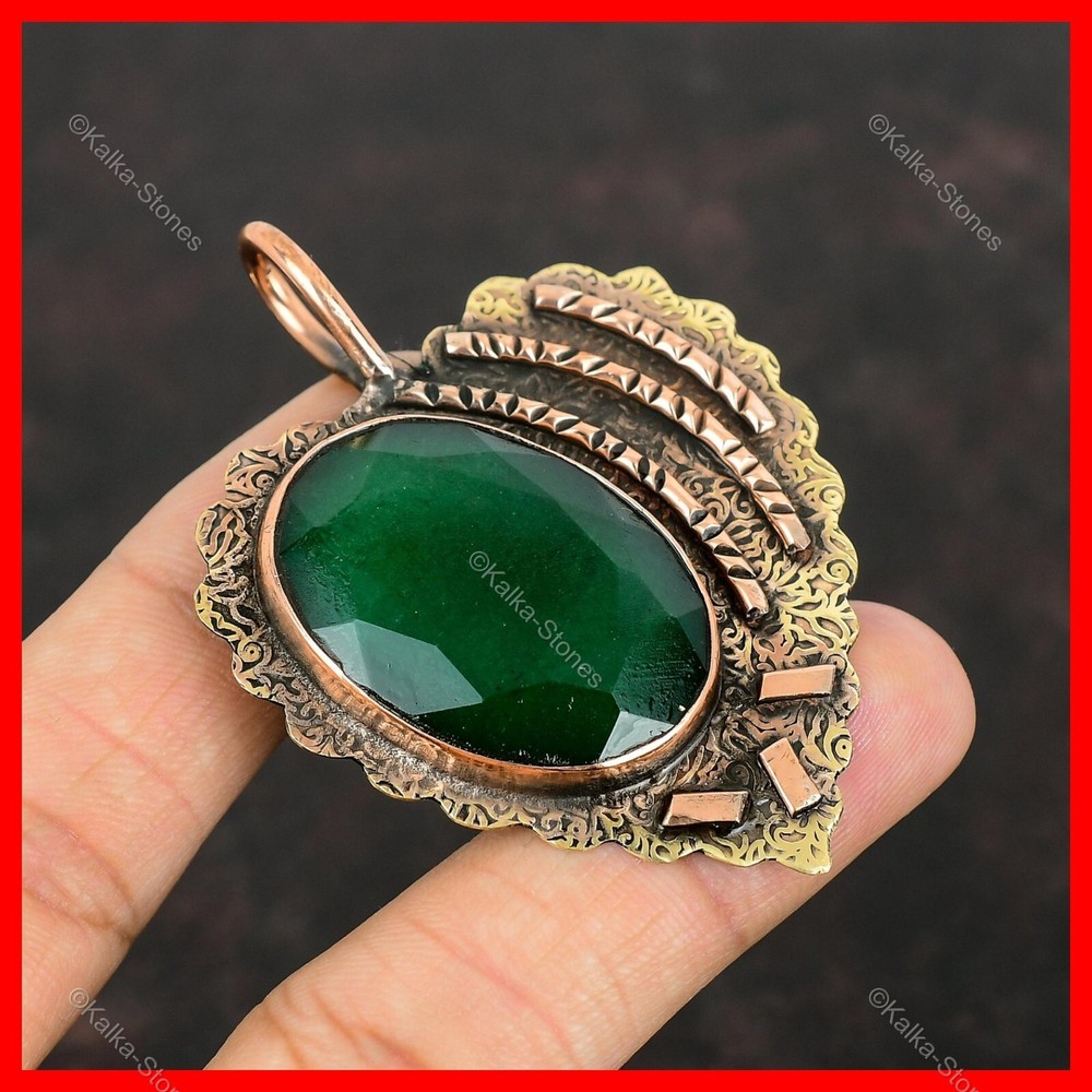 Zambian Emerald Gemstone Copper Handmade Birthday Pendant Mothers Day Sale